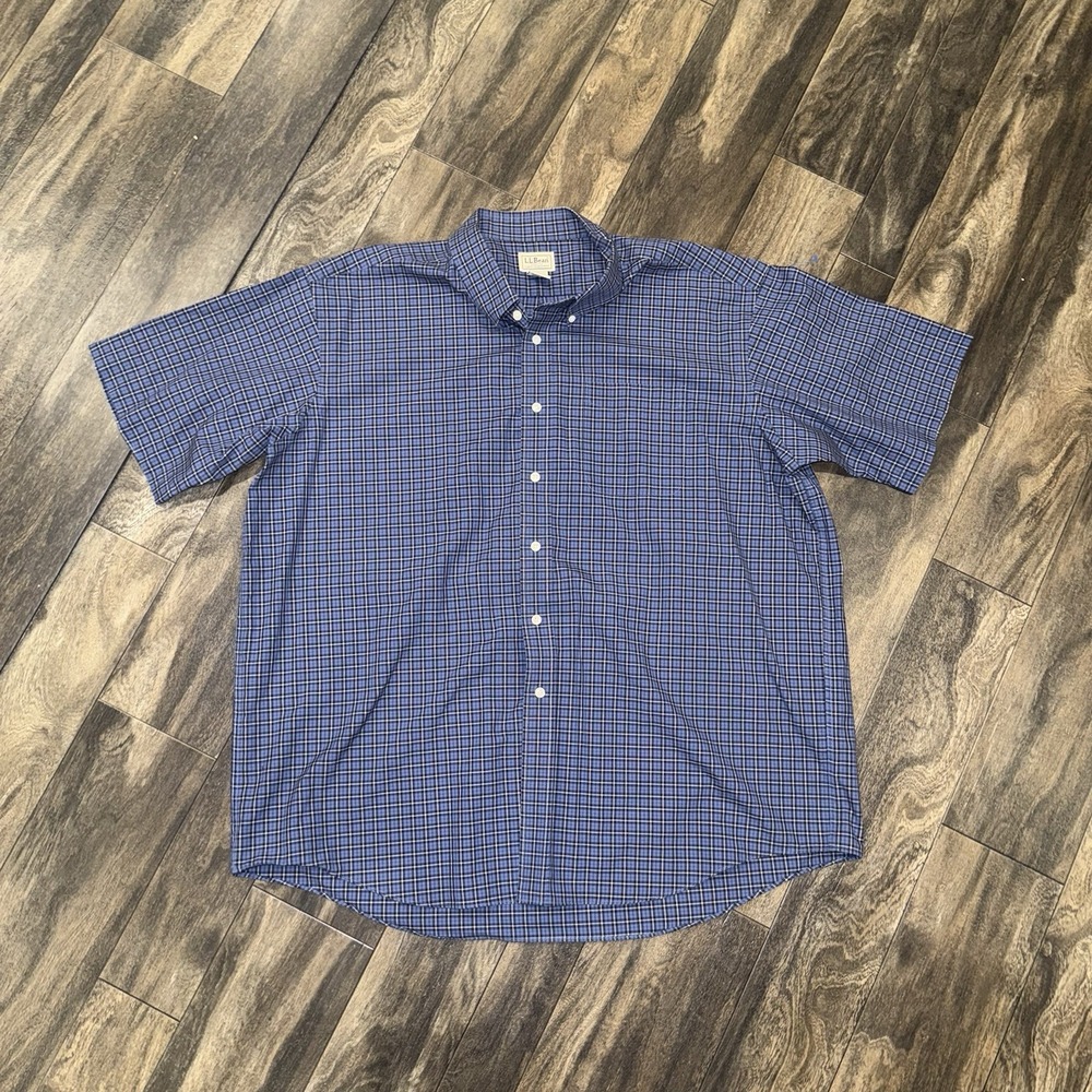 L.L.Bean Men's Blue Plaid Flannel Short‎ Sleeve Button Down Shirt Size XXL